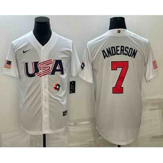 Men's USA Baseball #7 Tim Anderson 2023 White World Baseball Classic Stitched Jersey